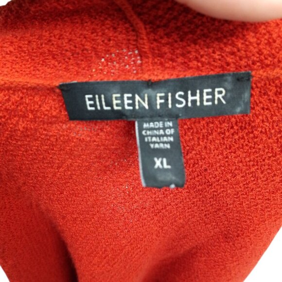 Eileen Fisher 100% Wool Open Front Waterfall Cardigan Size XL Orange Lightweight - Picture 10 of 11